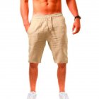 Men Summer Linen Cotton Sports Shorts Breathable Casual Loose Solid Color Straight Pants Khaki S