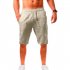 Men Summer Linen Cotton Sports Shorts Breathable Casual Loose Solid Color Straight Pants Khaki XL
