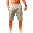 Men Summer Linen Cotton Sports Shorts Breathable Casual Loose Solid Color Straight Pants Khaki 2XL