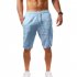 Men Summer Linen Cotton Sports Shorts Breathable Casual Loose Solid Color Straight Pants light blue S