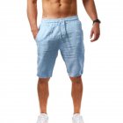 Men Summer Linen Cotton Sports Shorts Breathable Casual Loose Solid Color Straight Pants light blue L