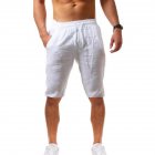 Men Summer Linen Cotton Sports Shorts Breathable Casual Loose Solid Color Straight Pants White S