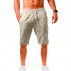 Men Summer Linen Cotton Sports Shorts Breathable Casual Loose Solid Color Straight Pants Beige S