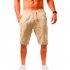 Men Summer Linen Cotton Sports Shorts Breathable Casual Loose Solid Color Straight Pants Beige 4XL