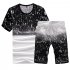 Men Summer Loose Round Neck Casual Short sleeved T shirt Sports Suit Outfit black M