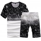 Men Summer Loose Round Neck Casual Short sleeved T shirt Sports Suit Outfit black 4XL