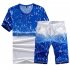 Men Summer Loose Round Neck Casual Short sleeved T shirt Sports Suit Outfit Navy blue XL