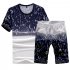 Men Summer Loose Round Neck Casual Short sleeved T shirt Sports Suit Outfit Navy blue 5XL