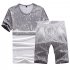 Men Summer Loose Round Neck Casual Short sleeved T shirt Sports Suit Outfit light grey 4XL