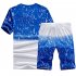 Men Summer Loose Round Neck Casual Short sleeved T shirt Sports Suit Outfit blue XL