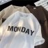 Men Summer Loose T shirt Half Sleeves Round Neck Fashion Week Letter Printing Tops Casual Large Size Shirt White L