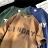 Men Summer Loose T shirt Half Sleeves Round Neck Fashion Week Letter Printing Tops Casual Large Size Shirt dark green M