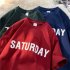 Men Summer Loose T shirt Half Sleeves Round Neck Fashion Week Letter Printing Tops Casual Large Size Shirt red XL