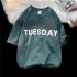 Men Summer Loose T shirt Half Sleeves Round Neck Fashion Week Letter Printing Tops Casual Large Size Shirt red XL