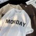 Men Summer Loose T shirt Half Sleeves Round Neck Fashion Week Letter Printing Tops Casual Large Size Shirt navy blue XXL