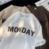 Men Summer Loose T shirt Half Sleeves Round Neck Fashion Week Letter Printing Tops Casual Large Size Shirt navy blue XXL