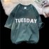 Men Summer Loose T shirt Half Sleeves Round Neck Fashion Week Letter Printing Tops Casual Large Size Shirt navy blue XXL