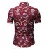 Men Summer New Casual Short Sleeve Flower Cotton Loose Shirt Tops red 2XL