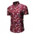 Men Summer New Casual Short Sleeve Flower Cotton Loose Shirt Tops red 2XL