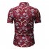 Men Summer New Casual Short Sleeve Flower Cotton Loose Shirt Tops red 3XL