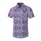 Men Summer Printed Short sleeved Beach Shirt Quick drying Casual Loose Top Photo Color 4XL