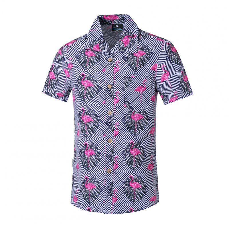 Men Summer Printed Short-sleeved Beach Shirt Quick-drying Casual Loose Top Photo Color_4XL
