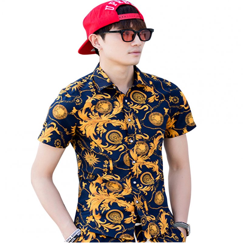 Men Summer Short Sleeve Vivid Color Printed Casual Shirt  DC06_M