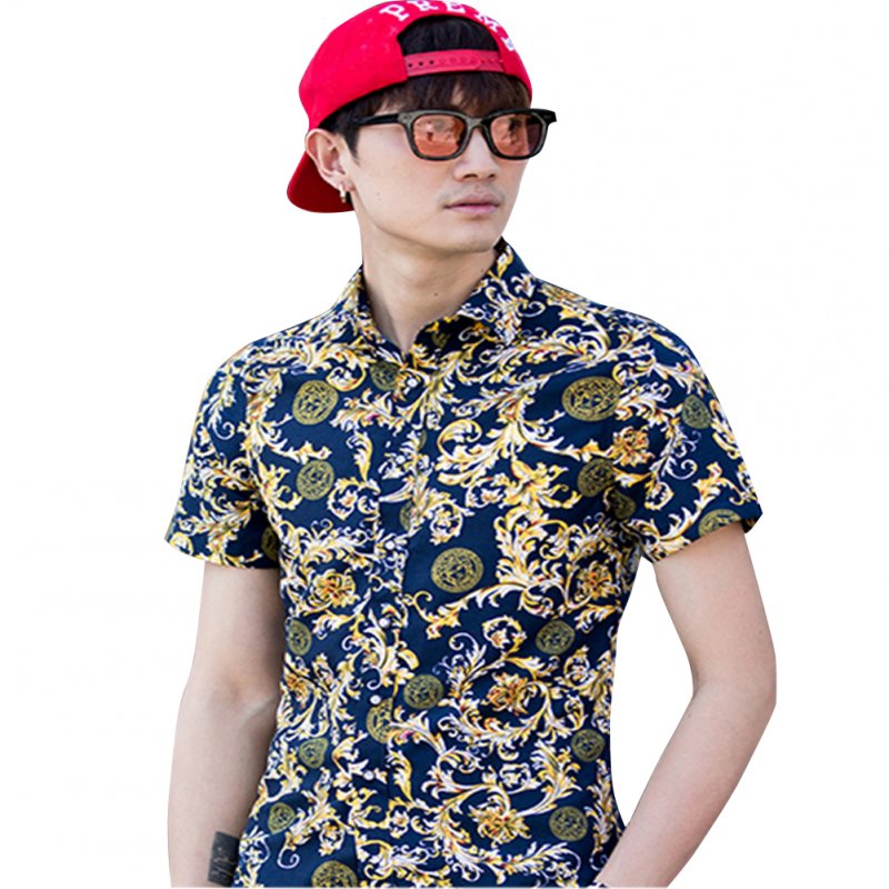 Men Summer Short Sleeve Vivid Color Printed Casual Shirt  DC08_XL