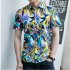 Men Summer Short Sleeves T shirt Fashion Hawaiian Printing Lapel Tops Casual Large Size Beach Shirts White 3XL
