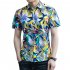 Men Summer Short Sleeves T shirt Fashion Hawaiian Printing Lapel Tops Casual Large Size Beach Shirts White 3XL