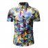 Men Summer Short Sleeves T shirt Fashion Hawaiian Printing Lapel Tops Casual Large Size Beach Shirts White 3XL