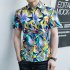 Men Summer Short Sleeves T shirt Fashion Hawaiian Printing Lapel Tops Casual Large Size Beach Shirts White 3XL