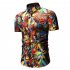 Men Summer Short Sleeves T shirt Fashion Hawaiian Printing Lapel Tops Casual Large Size Beach Shirts blue M