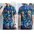 Men Summer Short Sleeves T shirt Fashion Hawaiian Printing Lapel Tops Casual Large Size Beach Shirts blue M