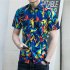 Men Summer Short Sleeves T shirt Fashion Hawaiian Printing Lapel Tops Casual Large Size Beach Shirts blue M