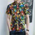 Men Summer Short Sleeves T shirt Fashion Hawaiian Printing Lapel Tops Casual Large Size Beach Shirts blue M