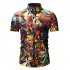 Men Summer Short Sleeves T shirt Fashion Hawaiian Printing Lapel Tops Casual Large Size Beach Shirts White 3XL