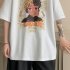 Men Summer Short Sleeves T shirt Trendy Round Neck Pullover Tops Retro Cartoon Printing Loose Casual Shirt Khaki 4XL