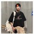 Men Summer Short Sleeves T shirt Round Neck Fashion Printed Pullover Tops Large Size Casual Loose Shirt black L