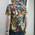 Men Summer Short Sleeves T shirt Fashion Hawaiian Printing Lapel Tops Casual Large Size Beach Shirts dark brown L