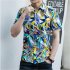 Men Summer Short Sleeves T shirt Fashion Hawaiian Printing Lapel Tops Casual Large Size Beach Shirts dark brown L