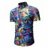 Men Summer Short Sleeves T shirt Fashion Hawaiian Printing Lapel Tops Casual Large Size Beach Shirts dark brown L