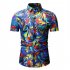 Men Summer Short Sleeves T shirt Fashion Hawaiian Printing Lapel Tops Casual Large Size Beach Shirts dark brown L
