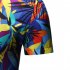 Men Summer Short Sleeves T shirt Fashion Hawaiian Printing Lapel Tops Casual Large Size Beach Shirts dark brown L