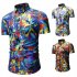Men Summer Short Sleeves T shirt Fashion Hawaiian Printing Lapel Tops Casual Large Size Beach Shirts dark brown L