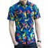 Men Summer Short Sleeves T shirt Fashion Hawaiian Printing Lapel Tops Casual Large Size Beach Shirts dark brown L