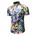 Men Summer Short Sleeves T shirt Fashion Hawaiian Printing Lapel Tops Casual Large Size Beach Shirts dark brown L