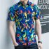 Men Summer Short Sleeves T shirt Fashion Hawaiian Printing Lapel Tops Casual Large Size Beach Shirts dark brown L