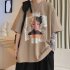 Men Summer Short Sleeves T shirt Trendy Round Neck Pullover Tops Retro Cartoon Printing Loose Casual Shirt White 4XL