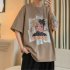 Men Summer Short Sleeves T shirt Trendy Round Neck Pullover Tops Retro Cartoon Printing Loose Casual Shirt White 4XL